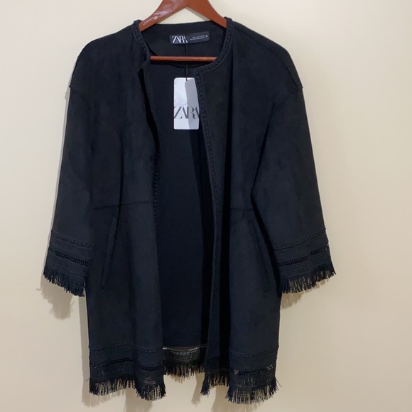NWT Zara Faux Suede Fringe coat Size Small - Picture 6 of 8